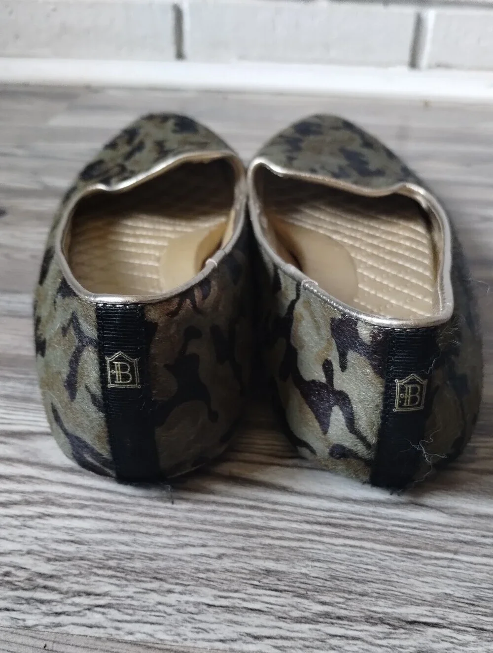 Birdies The Blackbird Half Calf Hair Green Black Camo Loafer Slip On Flat Size 8